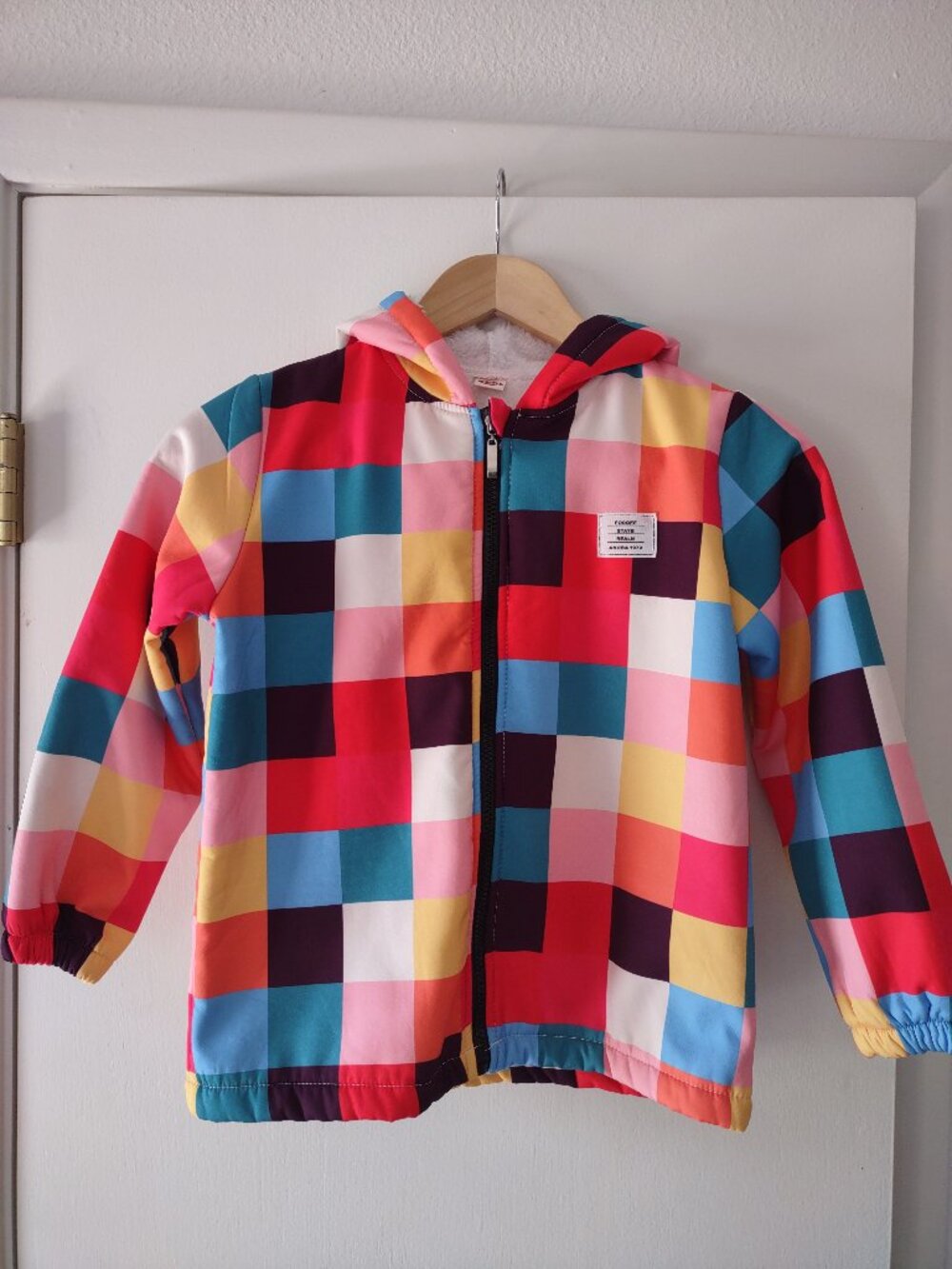 Kids Colorblock Hooded Fleece Lined Jacket Size 130 Rainbow Zip Korean Fashion